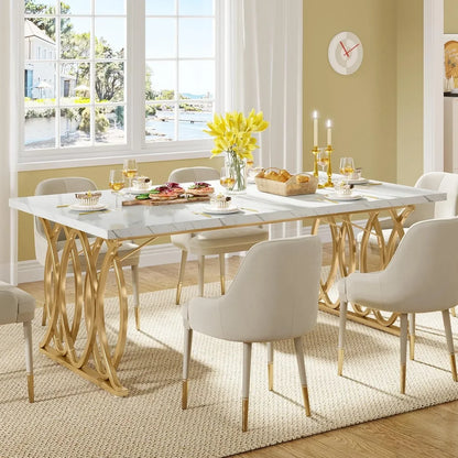 Modern Dining Table, 63" Large Kitchen Table for 4-6 People, Unique Rectangular Dinner Table. Kitchen or Dining Room Furniture