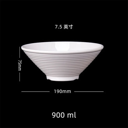 Japanese Hat Shape Bowls. White Melamine Large Ramen Rice Noodle/ Soup Bowl.