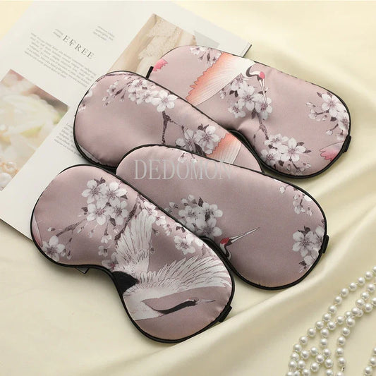 Silk Sleeping Eye Mask Cover For Women /Men.   Printed  Eyepatch,  Crane Blindfold,  Portable Sleep Night Mask,  Relax with Soft Eye Pad,