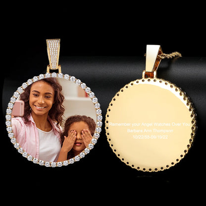 Hip Hop Jewelry Bling CZ Memorial Picture Frames Necklace Personalization Photo Custom 26/35/45/68.5MM Circle Medallions Pendant