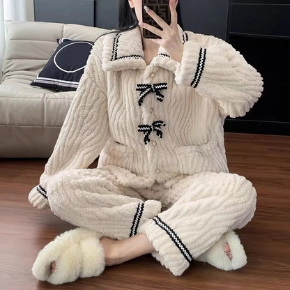 2Pcs/set women's pajamas FOR  autumn and winter,  students home wear, padded and thickened, warm princess clothes