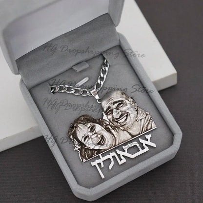 Custom Picture Nameplate Pendant, with Custom Photo Necklace,  Engraved Portrait.   Christmas Gift for Kids Jewelry Family Gifts