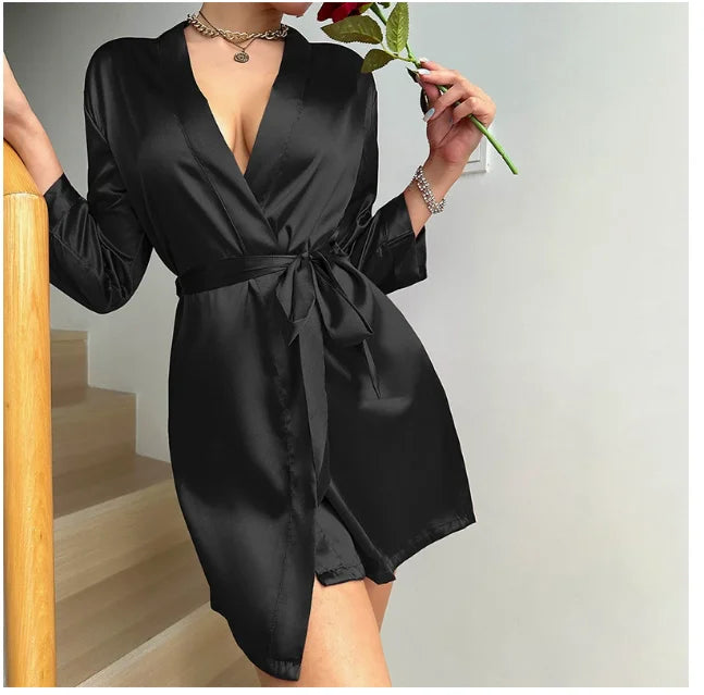 Women's Short Kimono-Style Robe,  Silky Satin Bathrobe,  Bride/ Bridesmaids Getting Ready, Sleepwear Soft Nightgown
