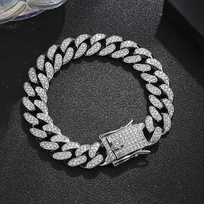 Luxury  Cuban Link Chain Bracelet for Men,  Paved Crystal Jewelry,  Stainless Steel Bling Bling Wristband Gift. I am unsure of the color labeling so order by LOOKS.  Both are available.