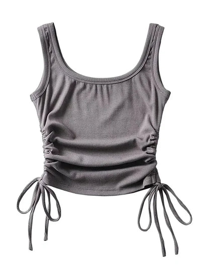 New Arrival Girls Casual Solid Colour, Two Side Drawstring , Vest Folds,  Shirring,  Tank/Camis
