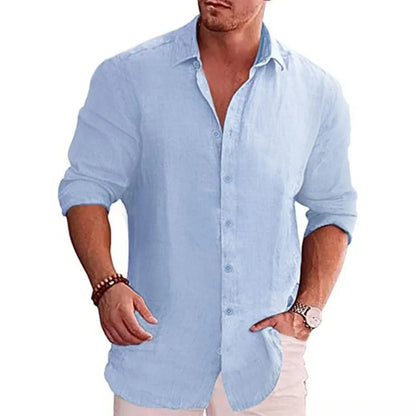 Cotton /Linen Autumn Men's Long Sleeve Shirt, Solid Colors, Casual Style,  Plus Sizes also