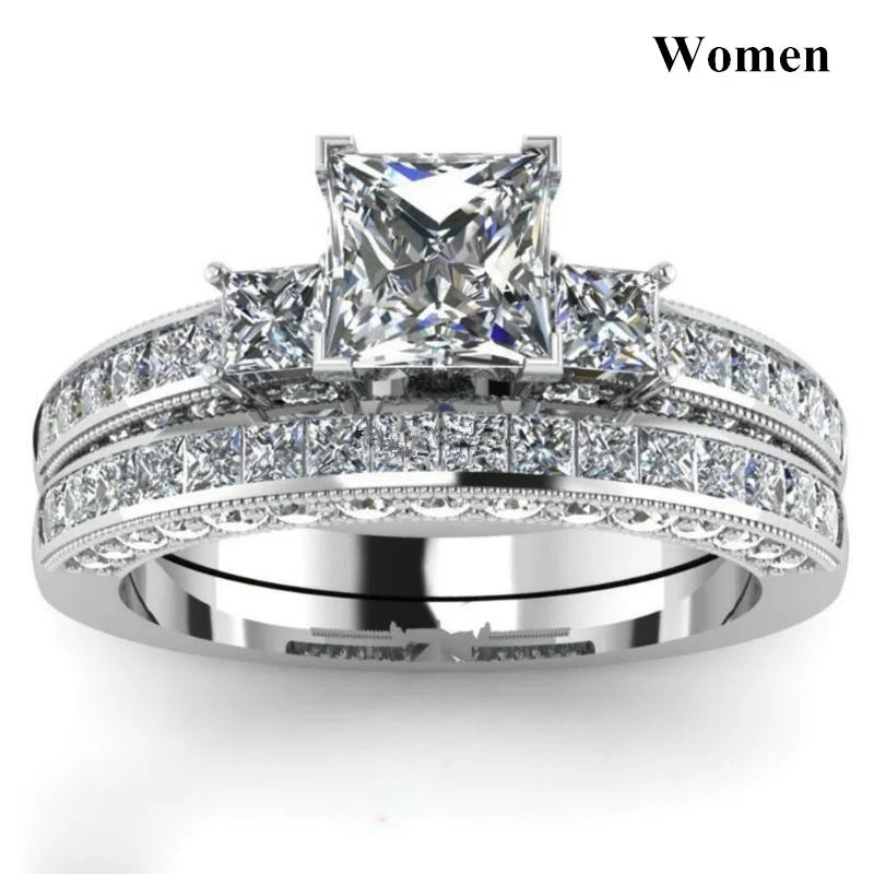 Fashion Couple Rings Men's CZ Stainless Steel Ring, Womens  Heart Cut Crystal Rhinestones Ring Set Wedding  Annniversary, Engagement Jewelry