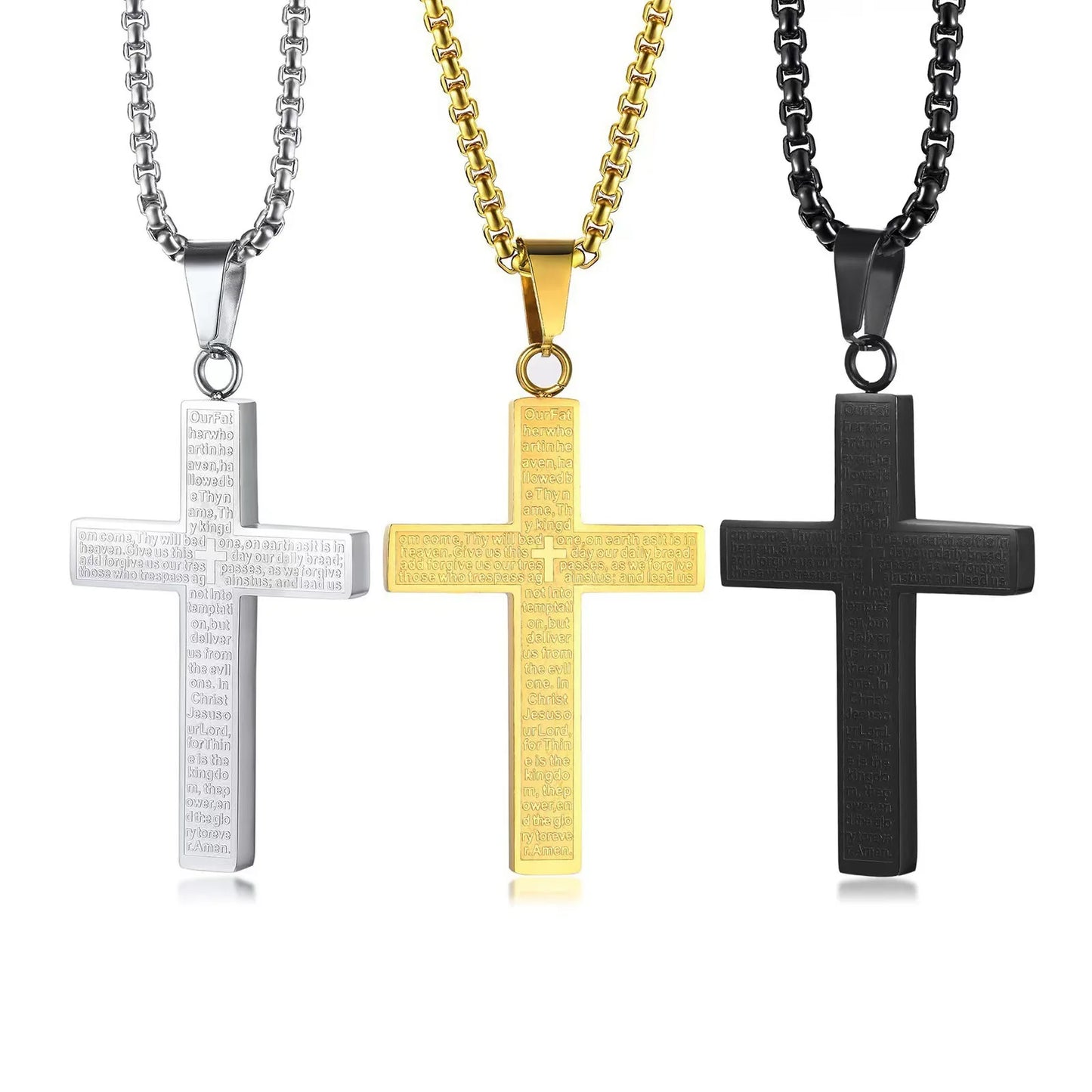 European & American Style Engraved Cross Necklace for Menand/or Women, Minimalist Versatile Titanium Steel Necklace, Daily Accessory