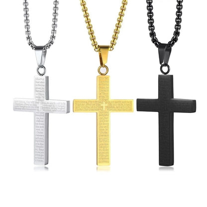 European & American Style Engraved Cross Necklace for Menand/or Women, Minimalist Versatile Titanium Steel Necklace, Daily Accessory