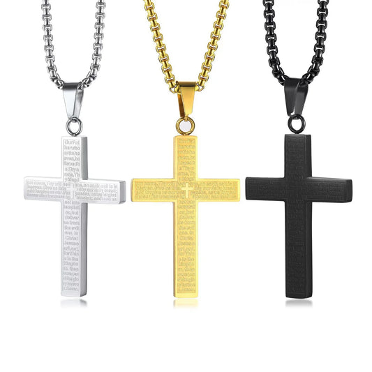 European & American Style Engraved Cross Necklace for Menand/or Women, Minimalist Versatile Titanium Steel Necklace, Daily Accessory