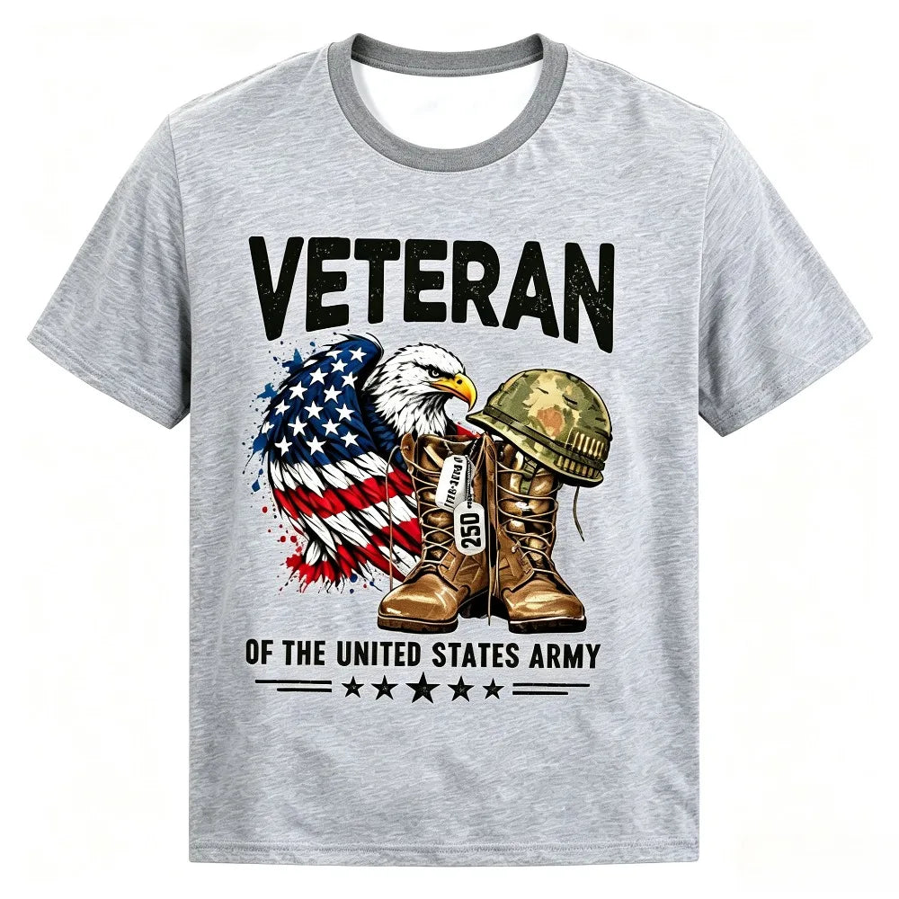 US Army"Veteran" Eagle American Flag T-Shirt, Patriotic Military , Casual Short Sleeve Top for Men.  Lots of Choices and there are sizing charts.
