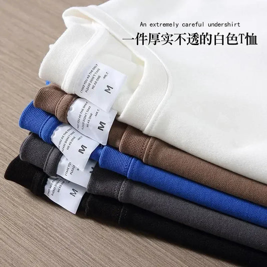 Black, White, COLORS,  GSM 500g Heavy-duty Pure Cotton T-shirt,  Thickened,  Threaded,  Round Neck,Short Sleeves,Half Sleeve Tees.