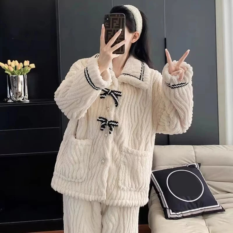 2Pcs/set women's pajamas FOR  autumn and winter,  students home wear, padded and thickened, warm princess clothes