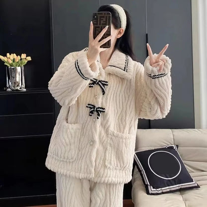 2Pcs/set women's pajamas FOR  autumn and winter,  students home wear, padded and thickened, warm princess clothes