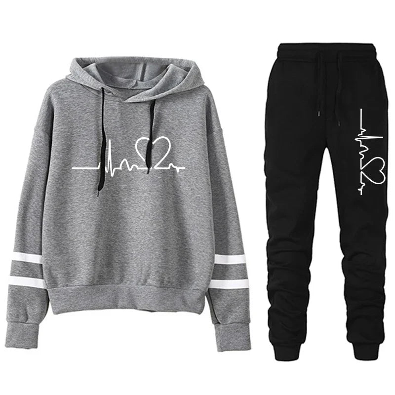 Womens Casual Tracksuit.  Versatile Sweatshirt with Hoodie  Black Sweatpants with High Quality Print.