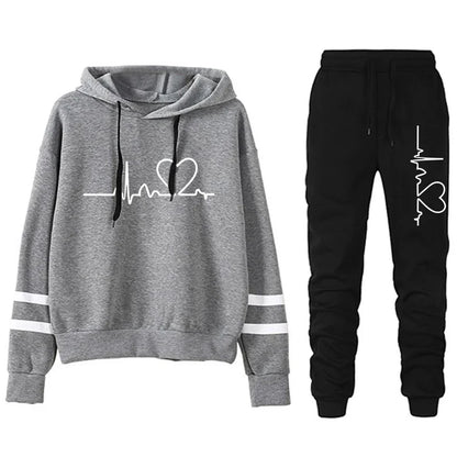 Womens Casual Tracksuit.  Versatile Sweatshirt with Hoodie  Black Sweatpants with High Quality Print.