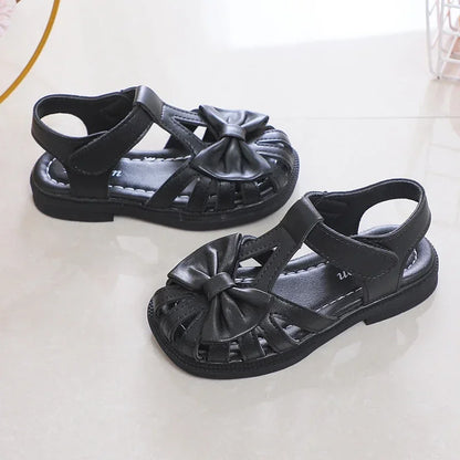 Cute Girls Sandals with Bow Peep-toe.  New Soft,  Hook & Loop Pink, and 3 other colors. Kids Princess Shoes,  Casual Sandals with  Non-slip feature