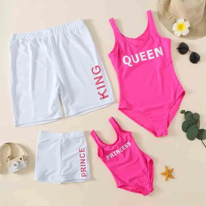 King Queen Swimsuit,   Family Matching Outfits,  One-Piece Mother/ Daughter, FATHER/Son Trunks