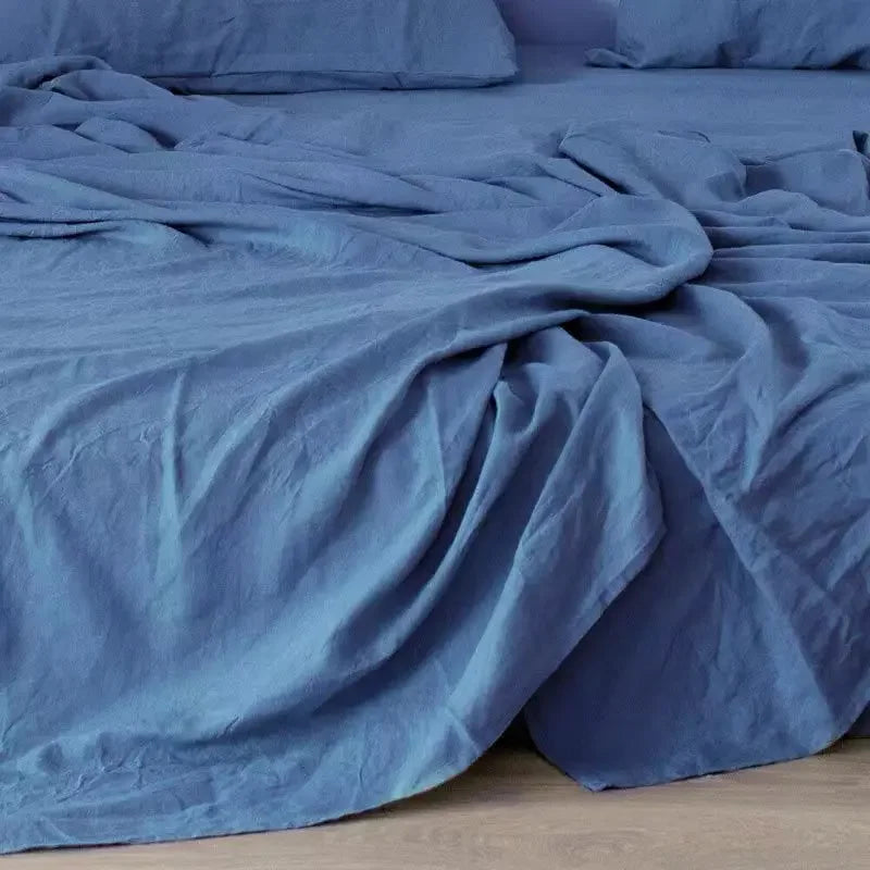 3PCS 100% Washed Linen Sheet Set Natural Flax Bed Sheets 2 Pillowcases Breathable, Soft Farmhouse Bedding,  Bedsheet Flat Sheet