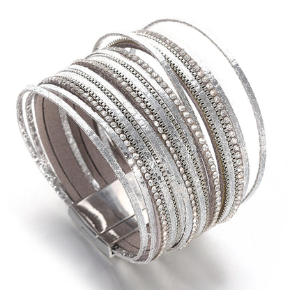 Fashion Shiny Leather Bracelet for Women /Men . Boho Luxury Multilayer Rhinestone Chain Wrap, Chunky Bangle Bracelets, unisexCharm Jewelry