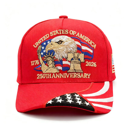 250th Anniversary USA  Hat,  Embroidered Patriotic Baseball Cap,  1776-2026 Independence Day,   Adjustable Hat for Men /Women