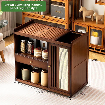 Small, Mobile tea table, Kettle integrated tea cabinet with Solid wood coffee table.  Tea cart Brewing tea table