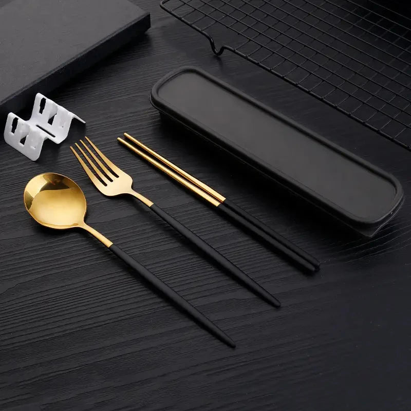 3pcs Thin Portuguese portable stainless steel cutlery  including chopsticks, forks, spoons, student, home,  outdoor,  picnic tableware.  REALLY attractive with the Forest Green Dinnerware.