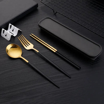 3pcs Thin Portuguese portable stainless steel cutlery  including chopsticks, forks, spoons, student, home,  outdoor,  picnic tableware.  REALLY attractive with the Forest Green Dinnerware.
