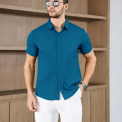 Men's Business Casual,  Solid Colors, Short Sleeved Shirt for Summer Fashion.   No Ironing,  Comfortable and Versatile