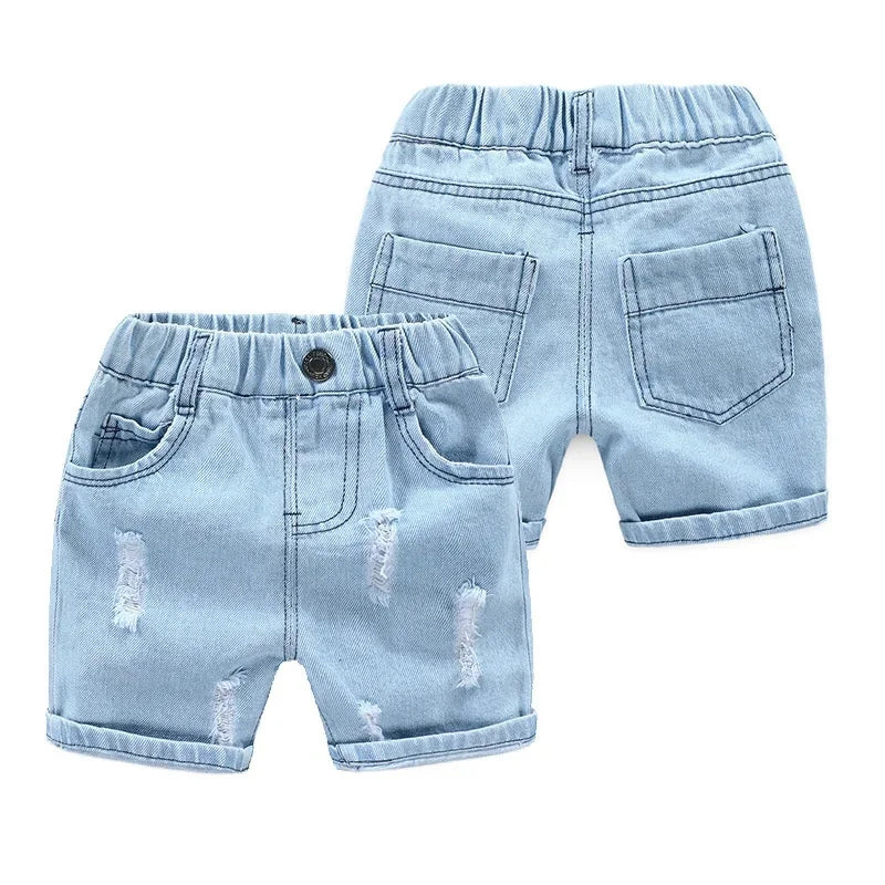 Boys  Summer Shorts,  Casual Torn Jean,  Knee Length Denim Pants,  Baby Elastic Waist,  Infant  Trousers (2-8yrs )