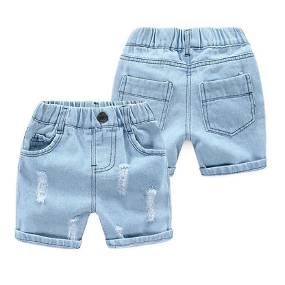 Boys  Summer Shorts,  Casual Torn Jean,  Knee Length Denim Pants,  Baby Elastic Waist,  Infant  Trousers (2-8yrs )