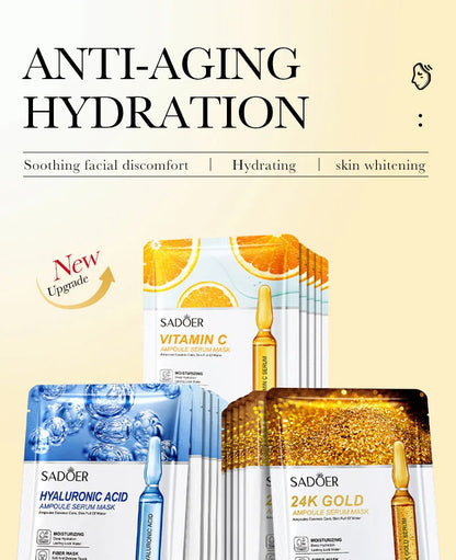 10pcs, Vitamin C Hyaluronic Acid Face Mask. Moisturizing and Firming Skin Care Products