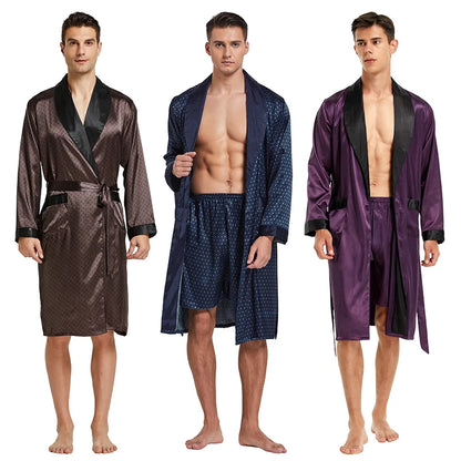 Men’s Satin Robe,  Lightweight  Silk with Long Sleeves.  Kimono Style Bathrobe including  Shorts Set