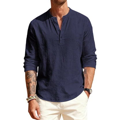 Cotton T - Shirts with Long Sleeves. Casual Henley, 9  or 10 Solid Colors  of  T-shirts for Men.