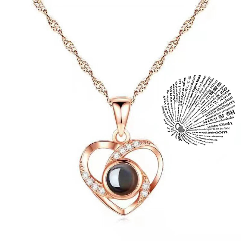 Projection Necklace 100 Languages  for I Love You. Pendant Necklaces For Lover Girlfriend, Creative, Couples Romantic Jewelry Gifts