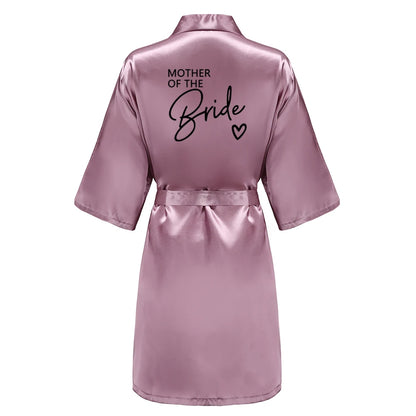Wedding Party Team Bride Robe With Black Letters, Kimono Style Satin Bridesmaid Bathrobes