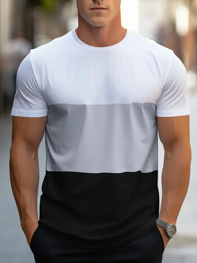 Summer fashion for  men.   Colorful,  geometric print pattern, leisure,  loose, street fitness,  high quality leisure men's T-shirt.  Nice FATHERS DAY choice!!!