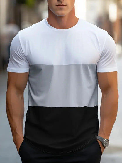 Summer fashion for  men.   Colorful,  geometric print pattern, leisure,  loose, street fitness,  high quality leisure men's T-shirt.  Nice FATHERS DAY choice!!!