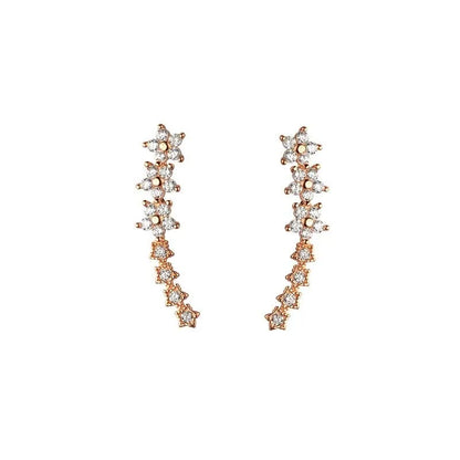 Fashion Silver Color Zircon Flower Star Stud Earrings For Women Simple Metal Piercing Climbing Earrings Jewelry Accessories