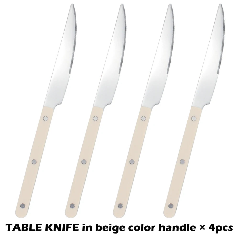 Fashionable Design Top Mirror Polishing Cutlery Sets of Stainless Steel 18/8(304) ABS Handle With Rivets Silverware Set For Kitchen and everday  serving