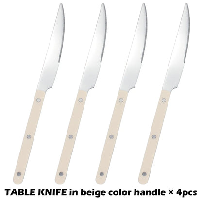 Fashionable Design Top Mirror Polishing Cutlery Sets of Stainless Steel 18/8(304) ABS Handle With Rivets Silverware Set For Kitchen and everday  serving