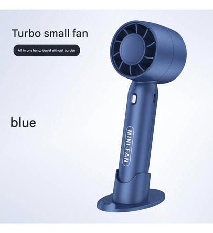 Turbo handheld small fan  for USB charging., BLUE is most available but all are stocked.   Mini outdoor portable,  lightweight desktop stand with long-lasting battery life