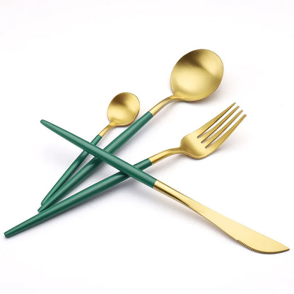 Luxury Forest Green Ceramic Dinnerware Set,  Including  Shallow Plates,  Rice,  Soup Bowls,  Fish,  Dish And Spoon