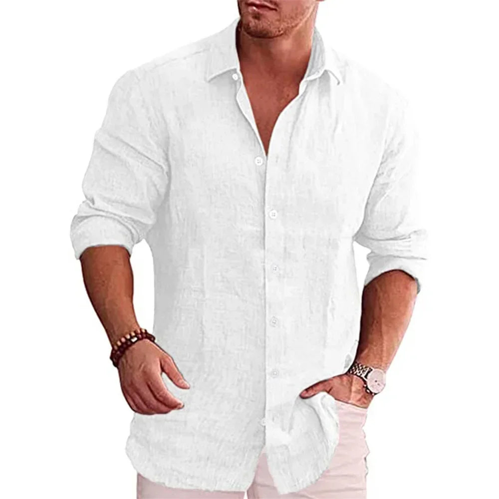 Cotton /Linen Autumn Men's Long Sleeve Shirt, Solid Colors, Casual Style,  Plus Sizes also