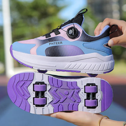 Kids Two- Wheel Roller Skating Shoes With Light Magic Stick.   Walking Shoes  with Detachable Wheels.   Roller Skate Shoes For Teenagers