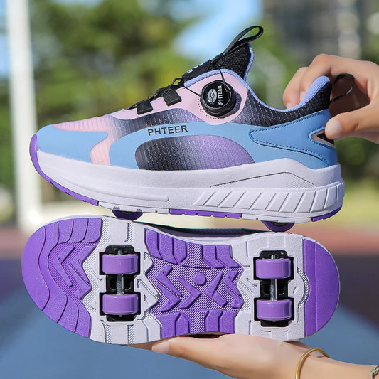 Kids Two- Wheel Roller Skating Shoes With Light Magic Stick.   Walking Shoes  with Detachable Wheels.   Roller Skate Shoes For Teenagers