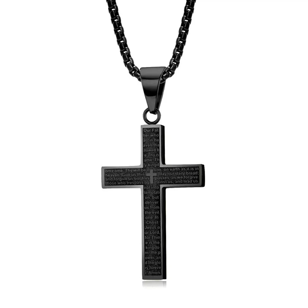 European & American Style Engraved Cross Necklace for Menand/or Women, Minimalist Versatile Titanium Steel Necklace, Daily Accessory
