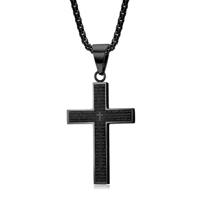 European & American Style Engraved Cross Necklace for Menand/or Women, Minimalist Versatile Titanium Steel Necklace, Daily Accessory