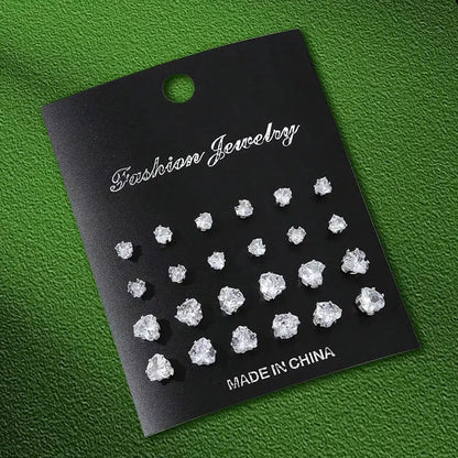 12 Pairs OF  Stainless Steel Stud Earrings with Gemstone Buds Round, SQUARE, SHAPE CHOICES. Unisex Fashion Jewelry Gifts