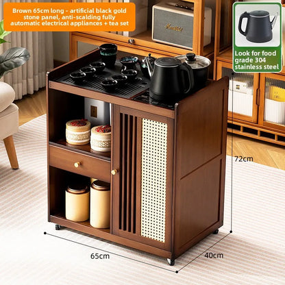Small, Mobile tea table, Kettle integrated tea cabinet with Solid wood coffee table.  Tea cart Brewing tea table